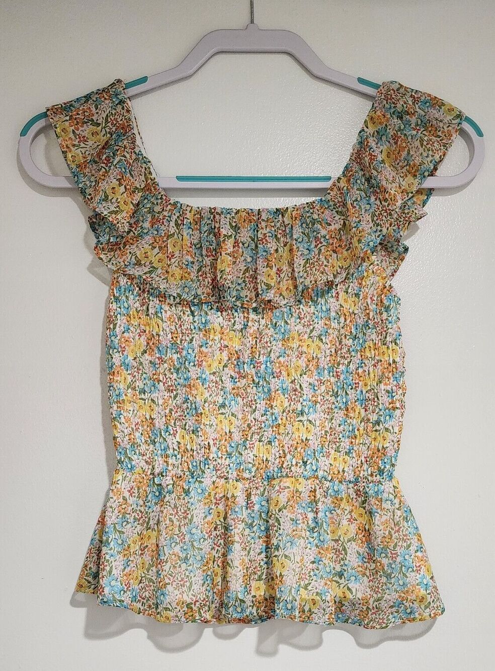 NWT LC Lauren Conrad Womens Cropped Top Size XS Multicolor Ruffle Off-Shoulder